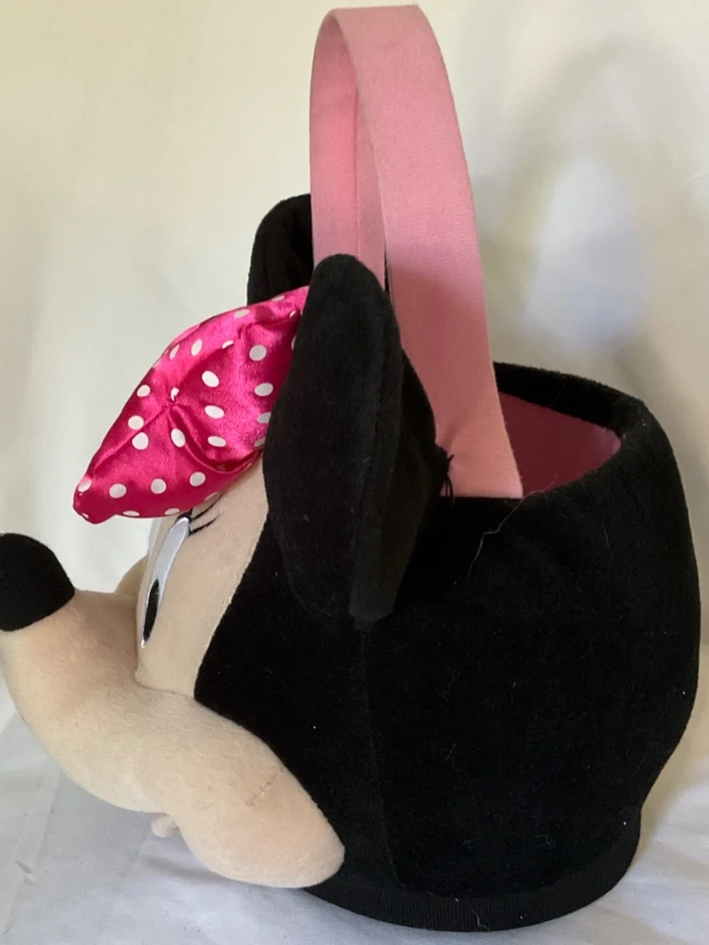 Disney Minnie Mouse Plush Head Basket Pink Polka Dot Bow Tote Easter Halloween